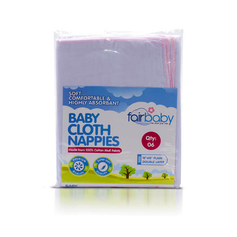 Fair Baby White Nappy 18x18 With Colour Edging 