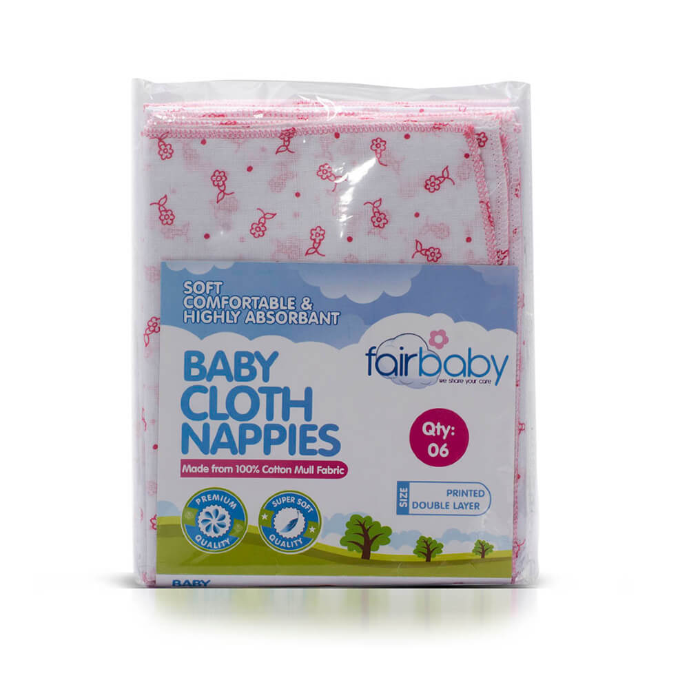 Fair Baby Nappy Printed 18x18 With Colour Edging  6pcs Pack