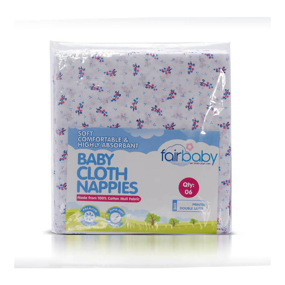 Fair Baby Nappy Printed 18x18 With Colour Edging  6pcs Pack